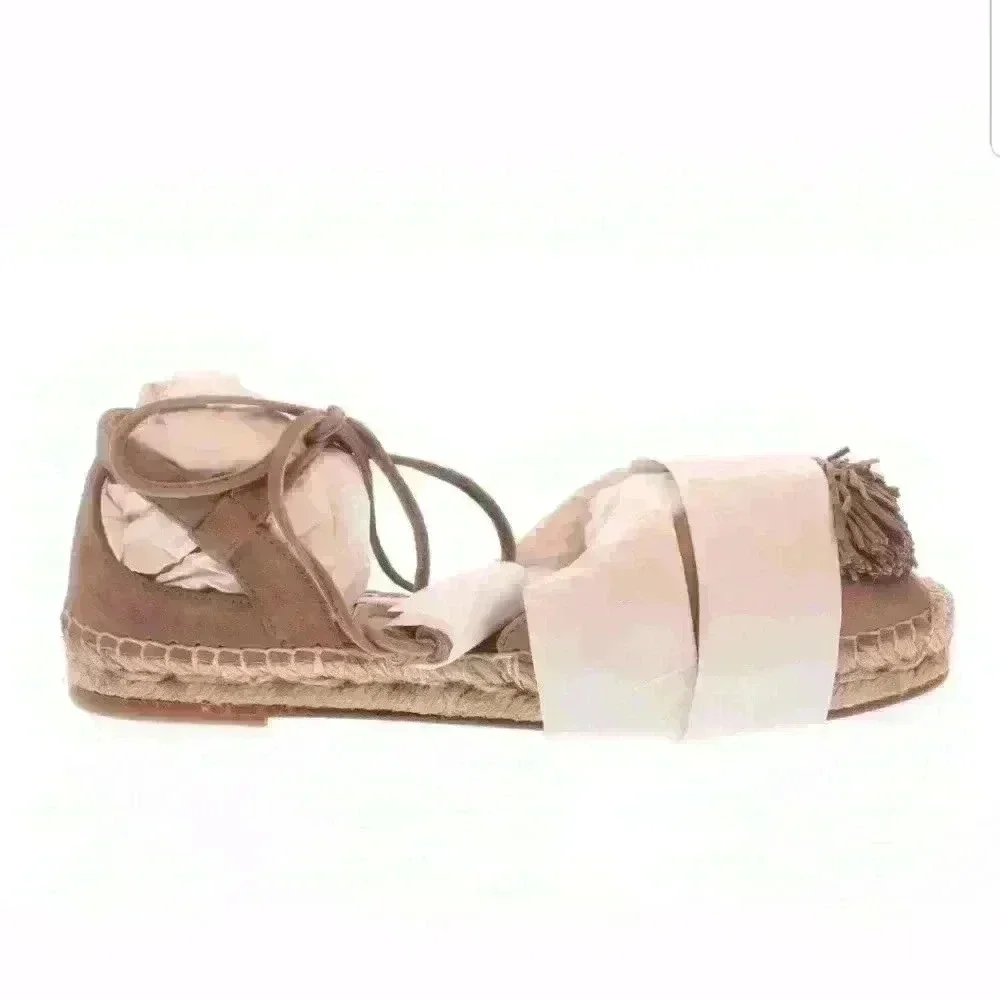 NIB Aquazzura Sunshine Pom-Pom Latte Suede Espadri - Picture 2 of 8